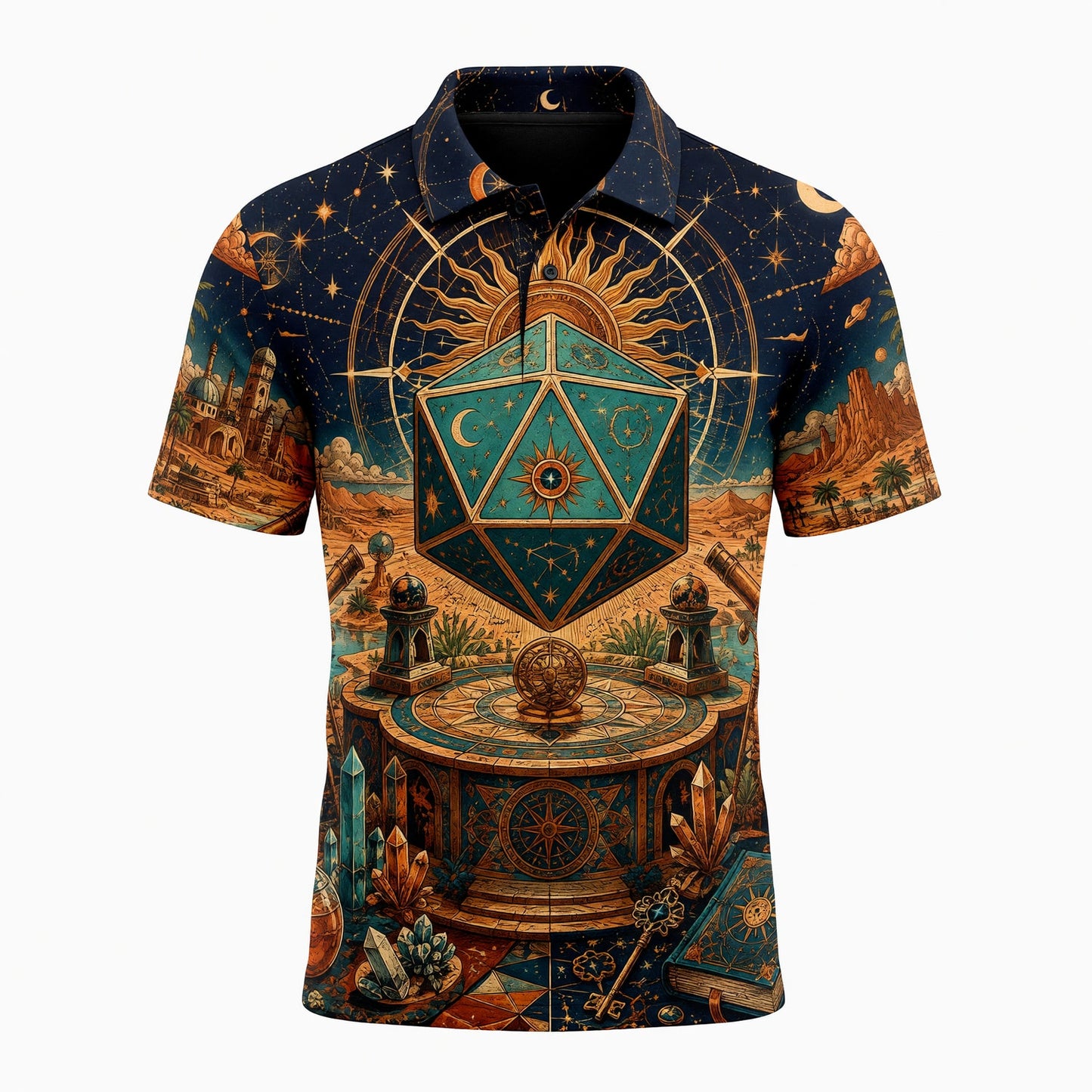 Celestial D20 Dice AOP T-Shirt - Astrology Fantasy Streetwear