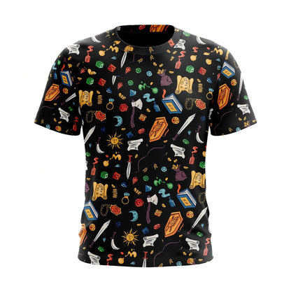 Dice Fantasy AOP T-Shirt - RPG Tabletop Gaming Pattern