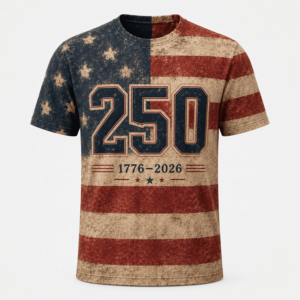 America 250 - 1776-2026 Vintage Distressed Flag Apparel - AOP5JCHP001