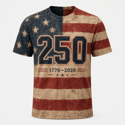 America 250 - 1776-2026 Vintage Distressed Flag Apparel - AOP5JCHP001