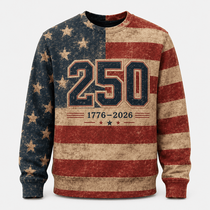 America 250 - 1776-2026 Vintage Distressed Flag Apparel - AOP5JCHP001