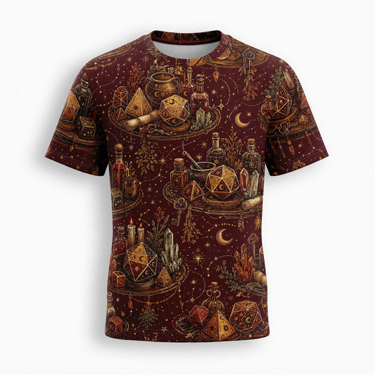 Celestial Dice AOP T-Shirt - Mystic Witch RPG Pattern