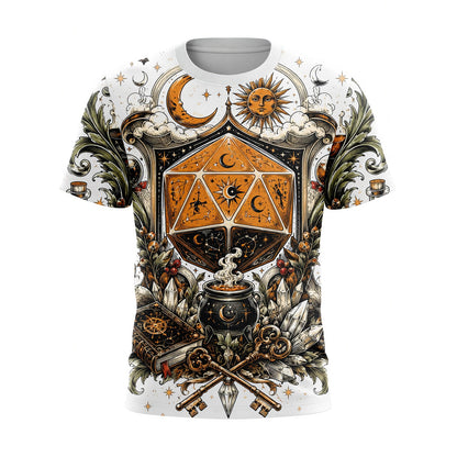 Mystic D20 Dice AOP T-Shirt - Celestial Fantasy RPG Streetwear
