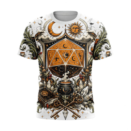Mystic D20 Dice AOP T-Shirt - Celestial Fantasy RPG Streetwear