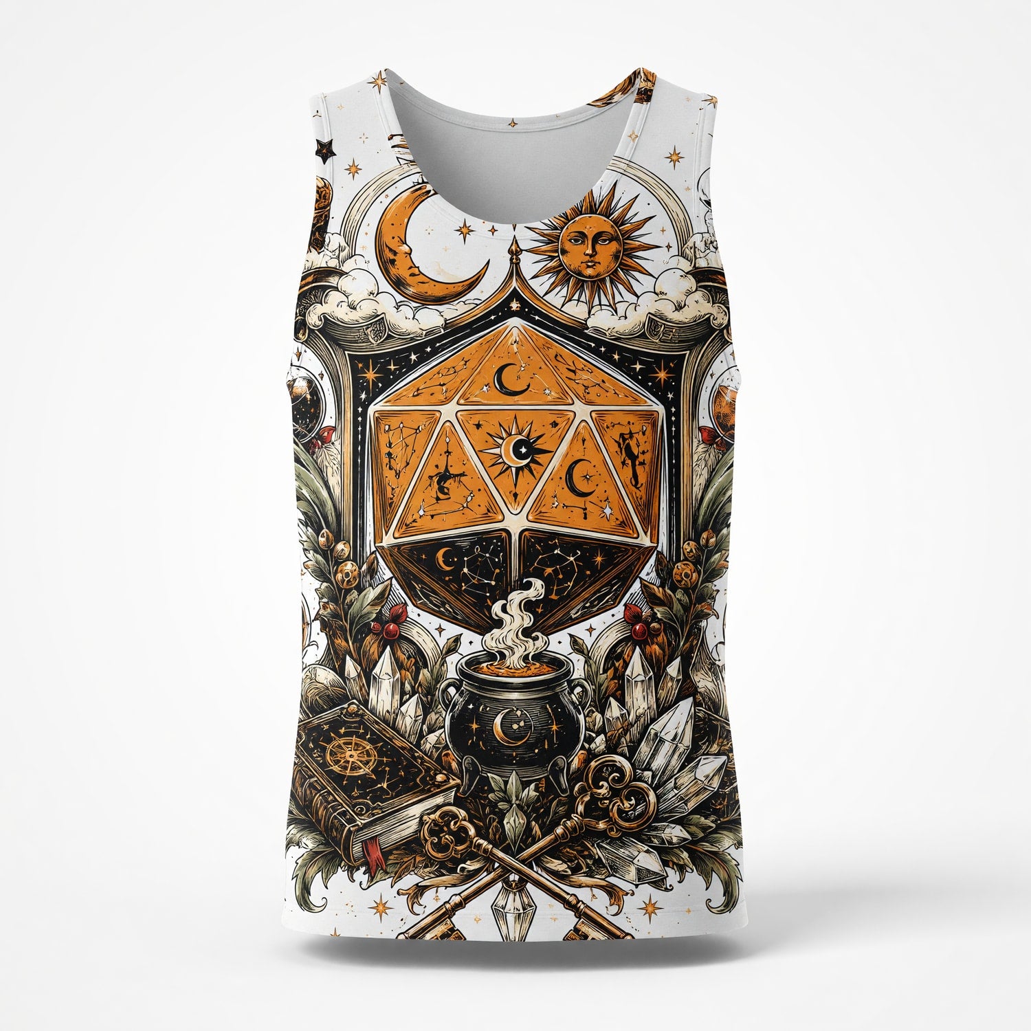 Mystic D20 Dice AOP T-Shirt - Celestial Fantasy RPG Streetwear