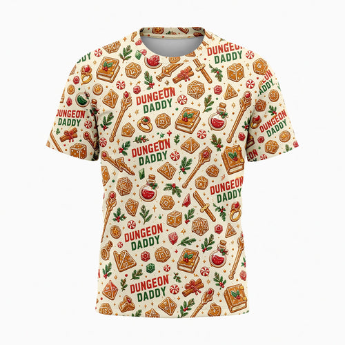 Dungeon Daddy Christmas AOP T-Shirt - Holiday Pattern