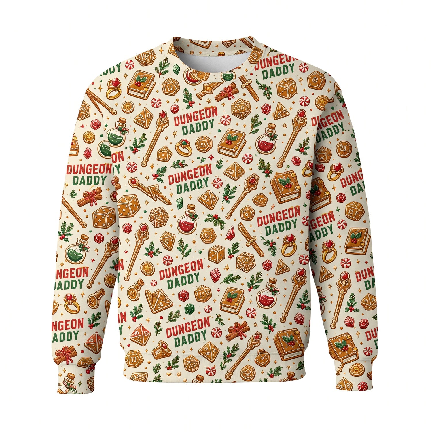 Dungeon Daddy Christmas AOP T-Shirt - Holiday Pattern