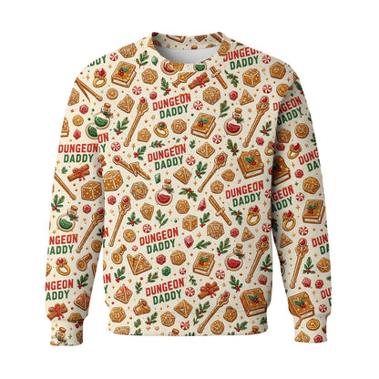 Dungeon Daddy Christmas AOP T-Shirt - Holiday Pattern