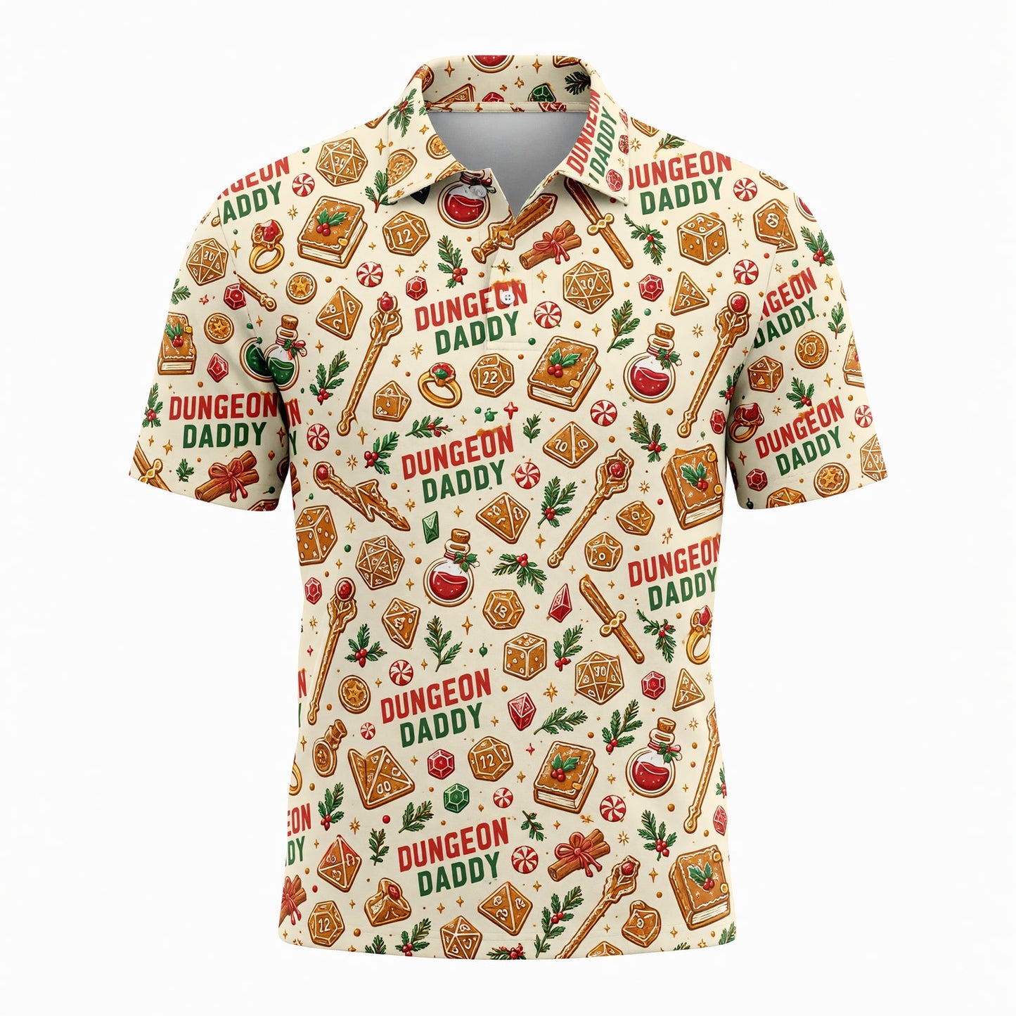 Dungeon Daddy Christmas AOP T-Shirt - Holiday Pattern