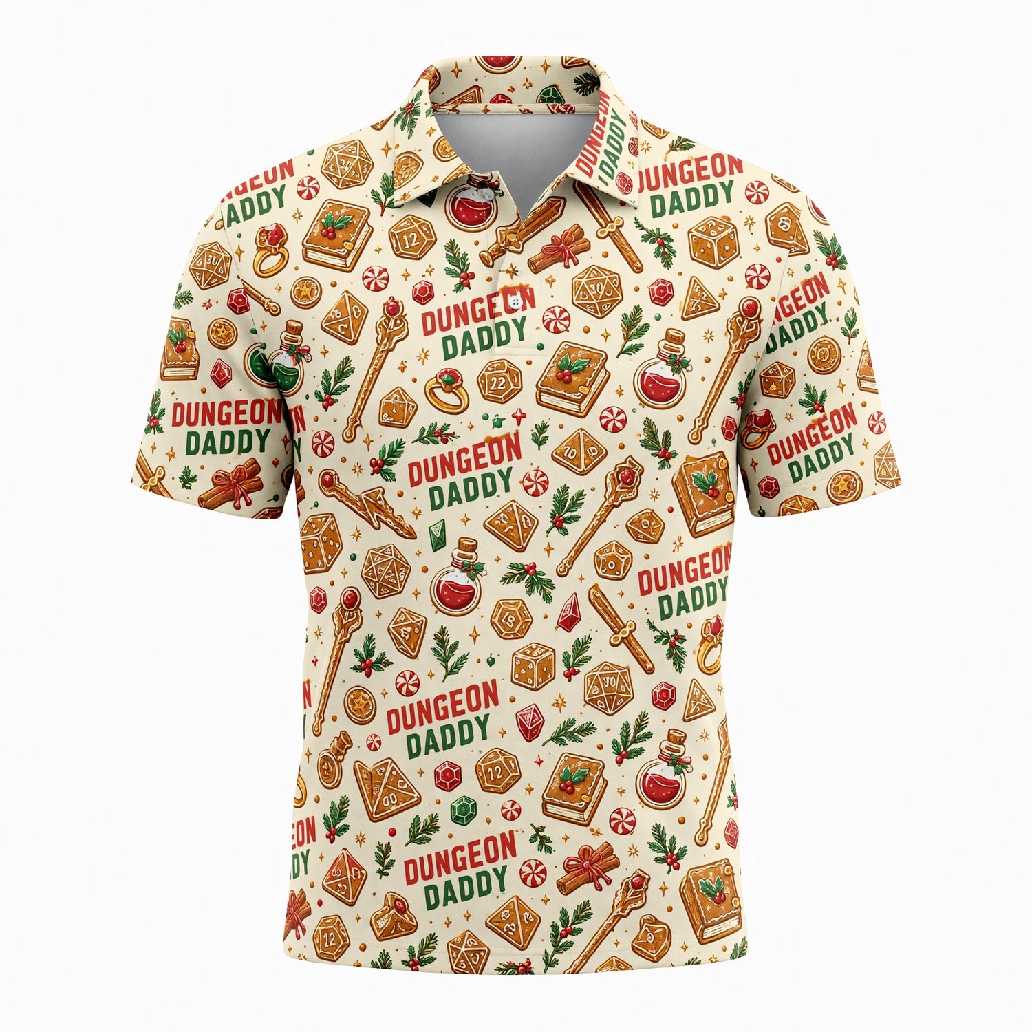 Dungeon Daddy Christmas AOP T-Shirt - Holiday Pattern