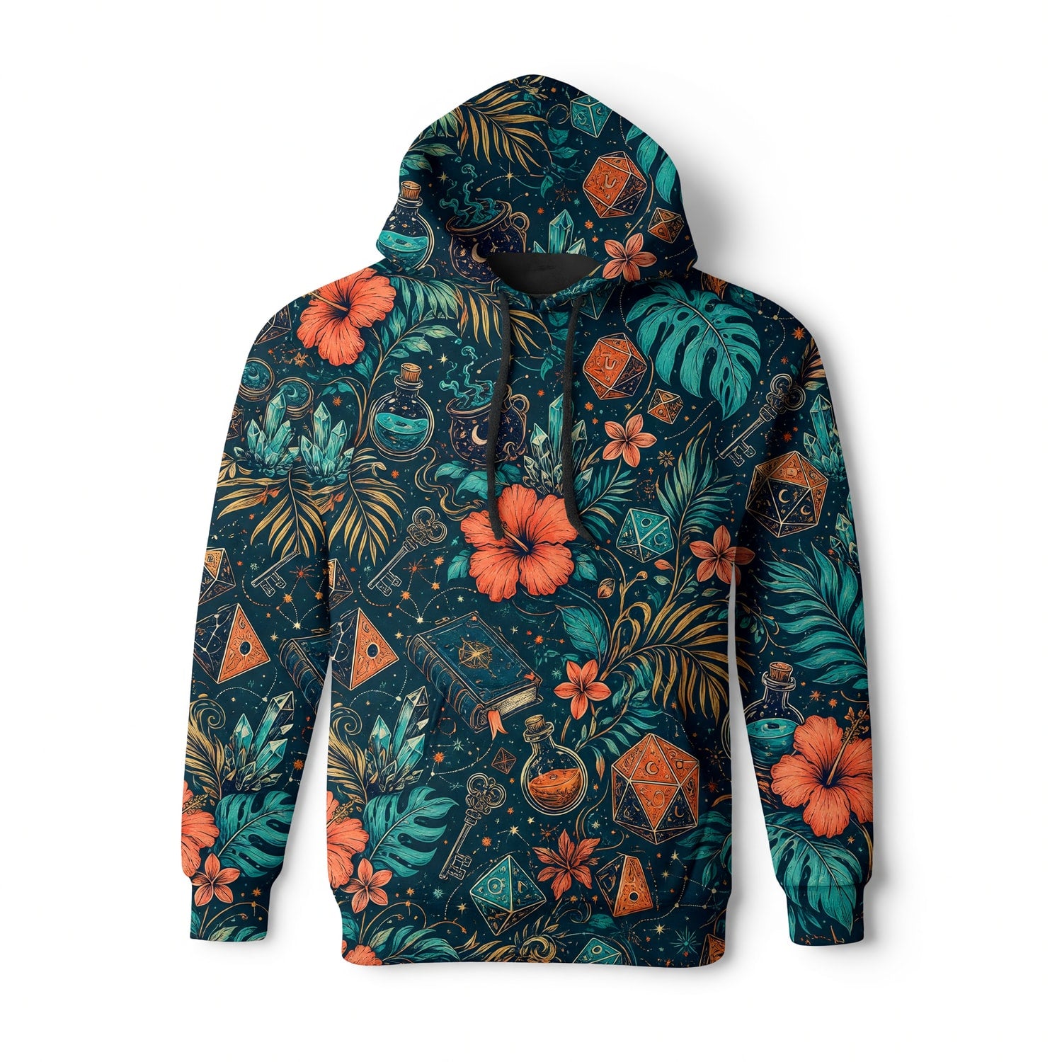 Celestial Dice AOP Apparel - Tropical Mystic RPG Pattern