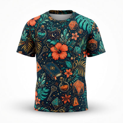 Celestial Dice AOP Apparel - Tropical Mystic RPG Pattern