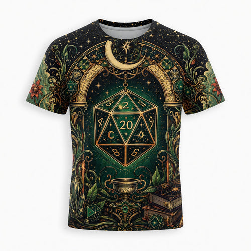 Fantasy Dungeon D20 AOP T-Shirt - Mystic Fantasy RPG Apparel