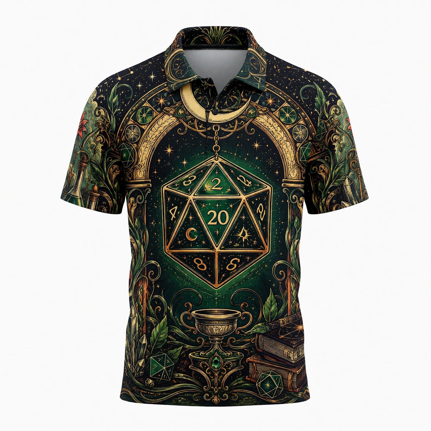 Fantasy Dungeon D20 AOP T-Shirt - Mystic Fantasy RPG Apparel