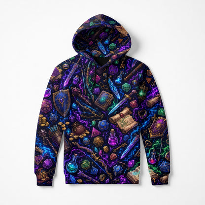 Neon Fantasy Loot AOP T-Shirt - Magical RPG Streetwear