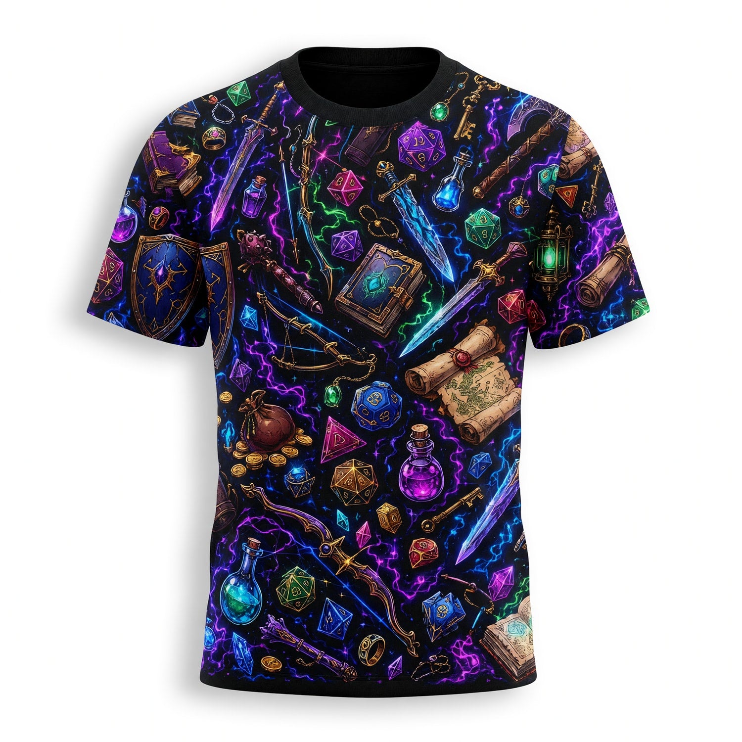 Neon Fantasy Loot AOP T-Shirt - Magical RPG Streetwear