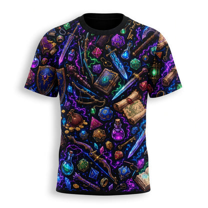 Neon Fantasy Loot AOP T-Shirt - Magical RPG Streetwear