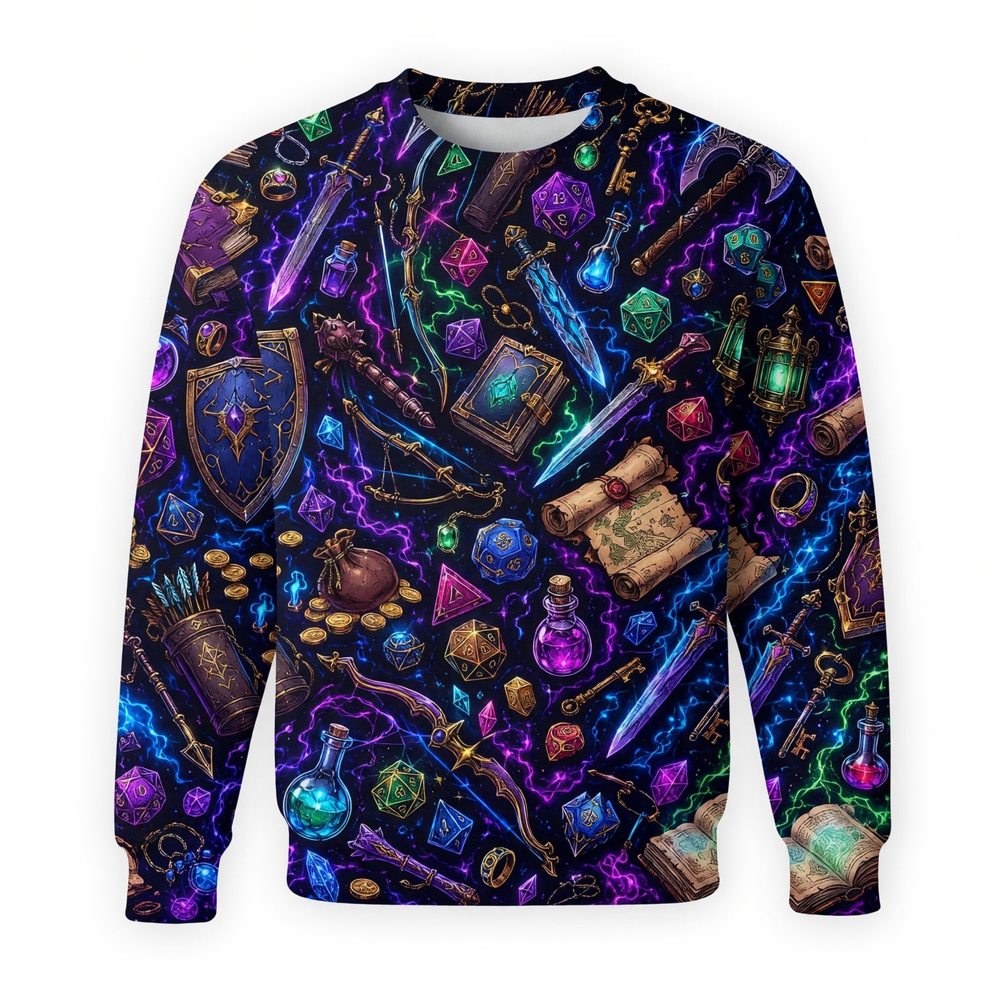 Neon Fantasy Loot AOP T-Shirt - Magical RPG Streetwear