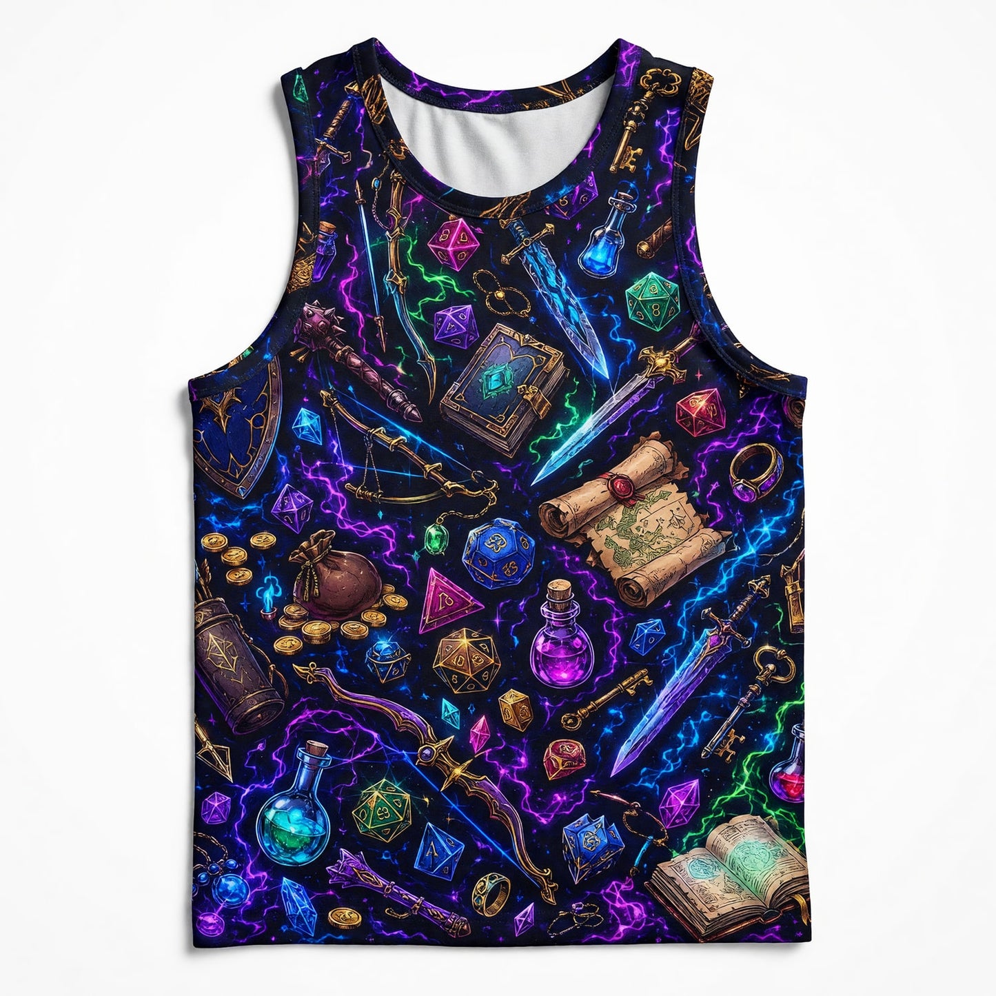 Neon Fantasy Loot AOP T-Shirt - Magical RPG Streetwear
