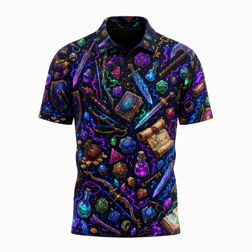 Neon Fantasy Loot AOP T-Shirt - Magical RPG Streetwear