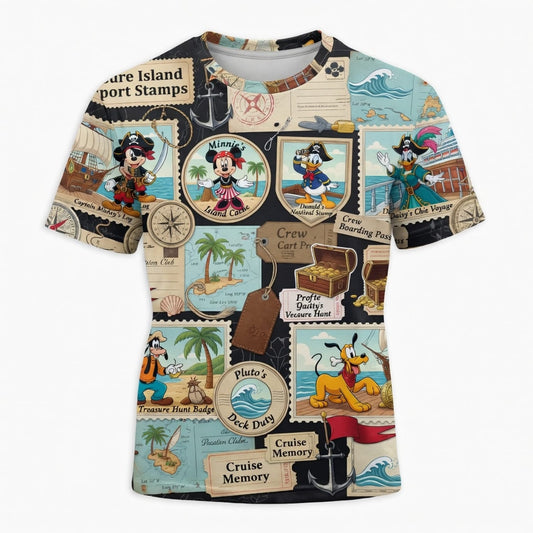 Pirate Cruise Stamps AOP Apparel - Mouse Treasure Island Design