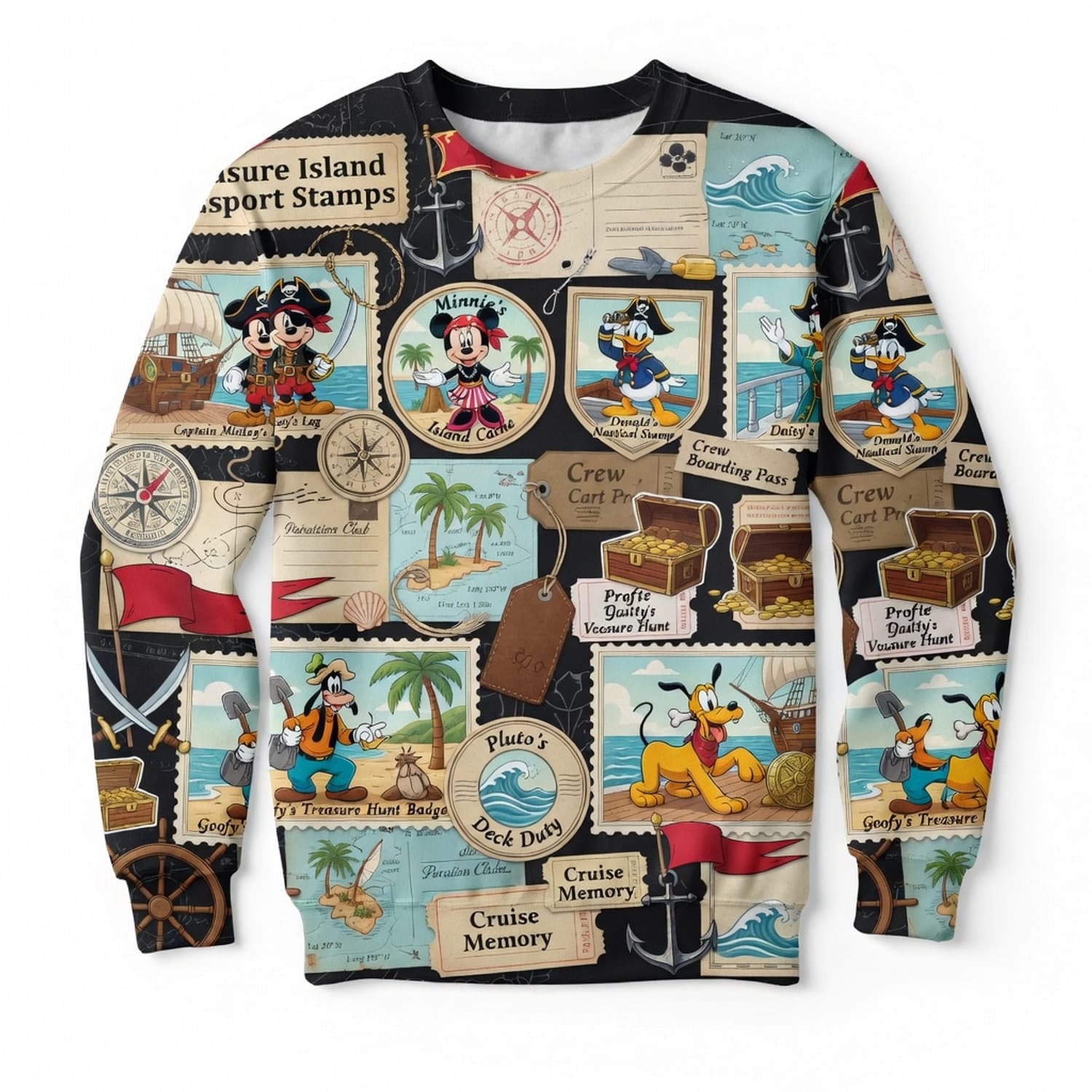 Pirate Cruise Stamps AOP Apparel - Mouse Treasure Island Design