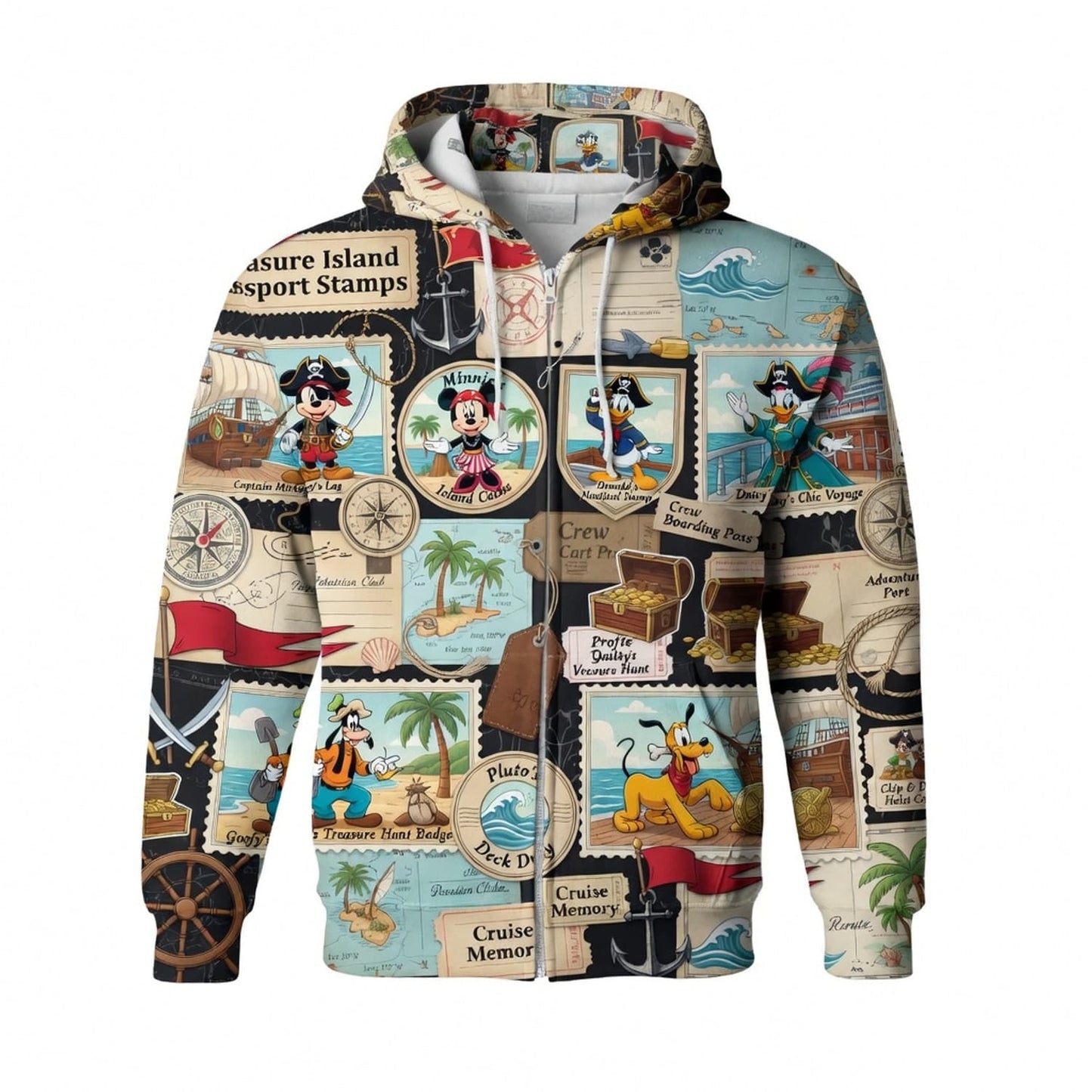 Pirate Cruise Stamps AOP Apparel - Mouse Treasure Island Design