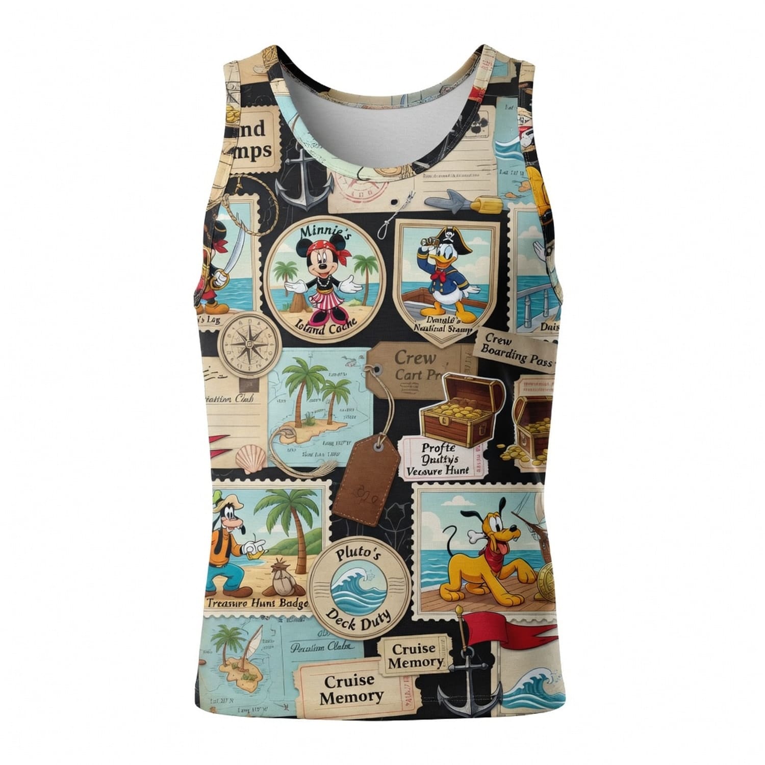 Pirate Cruise Stamps AOP Apparel - Mouse Treasure Island Design