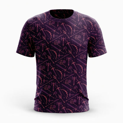 Fantasy Weapons AOP T-Shirt - Medieval RPG Dark Pattern Apparel