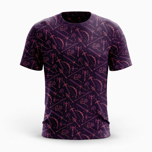 Fantasy Weapons AOP T-Shirt - Medieval RPG Dark Pattern Apparel