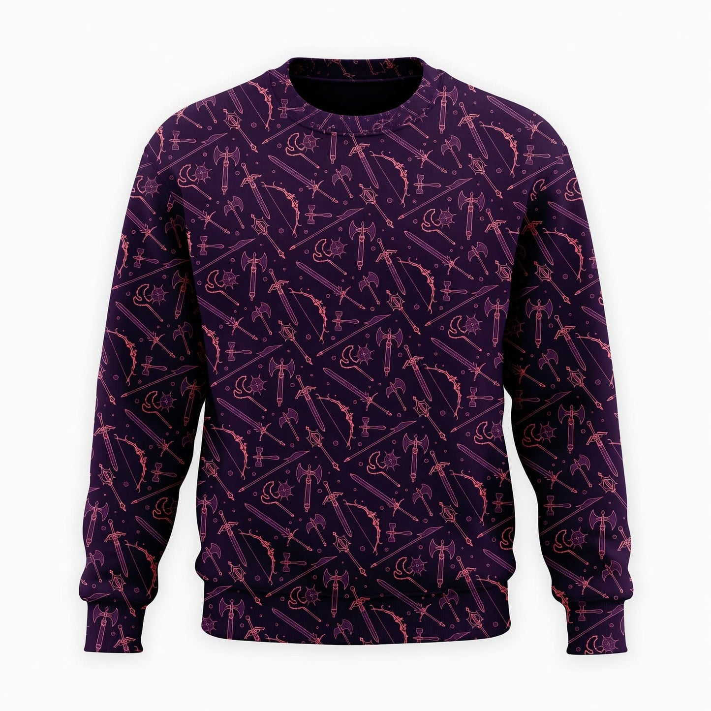 Fantasy Weapons AOP T-Shirt - Medieval RPG Dark Pattern Apparel