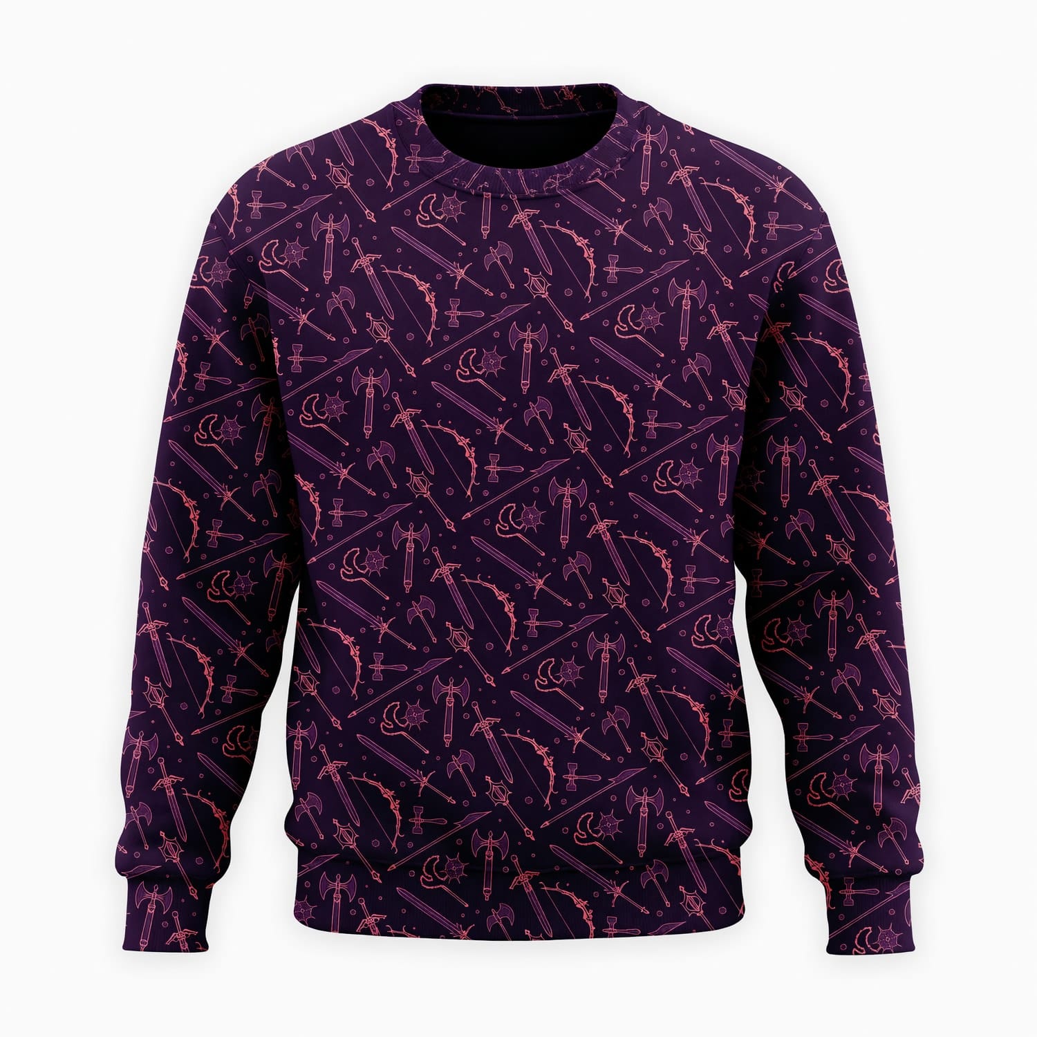 Fantasy Weapons AOP T-Shirt - Medieval RPG Dark Pattern Apparel