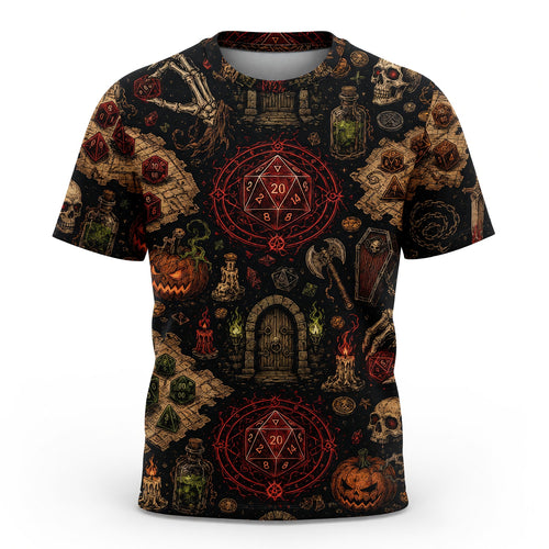 Dice Halloween AOP T-Shirt - Dark Fantasy RPG Dungeon