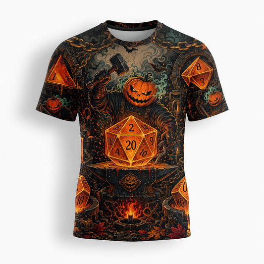 Halloween Dice AOP T-Shirt - Pumpkin Blacksmith Forge