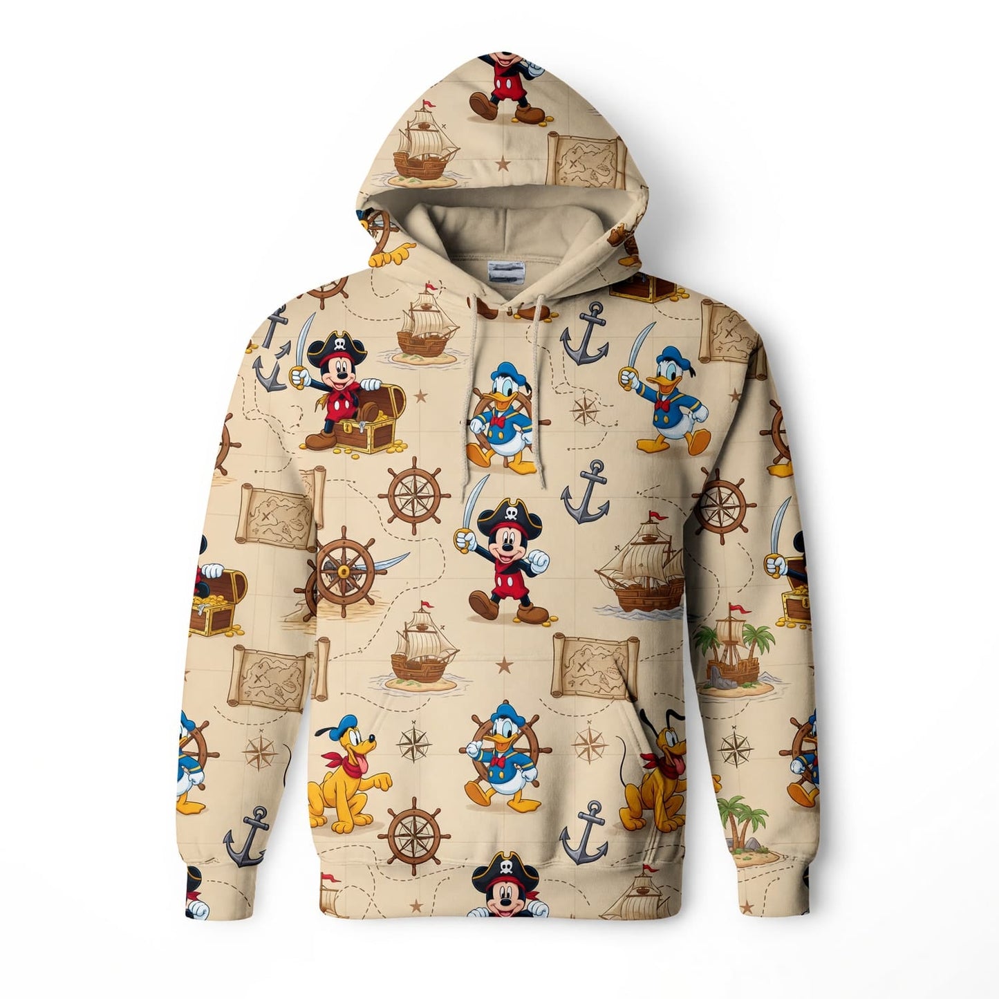 Pirate Mouse Duck AOP T-Shirt - Cartoon Nautical Pattern