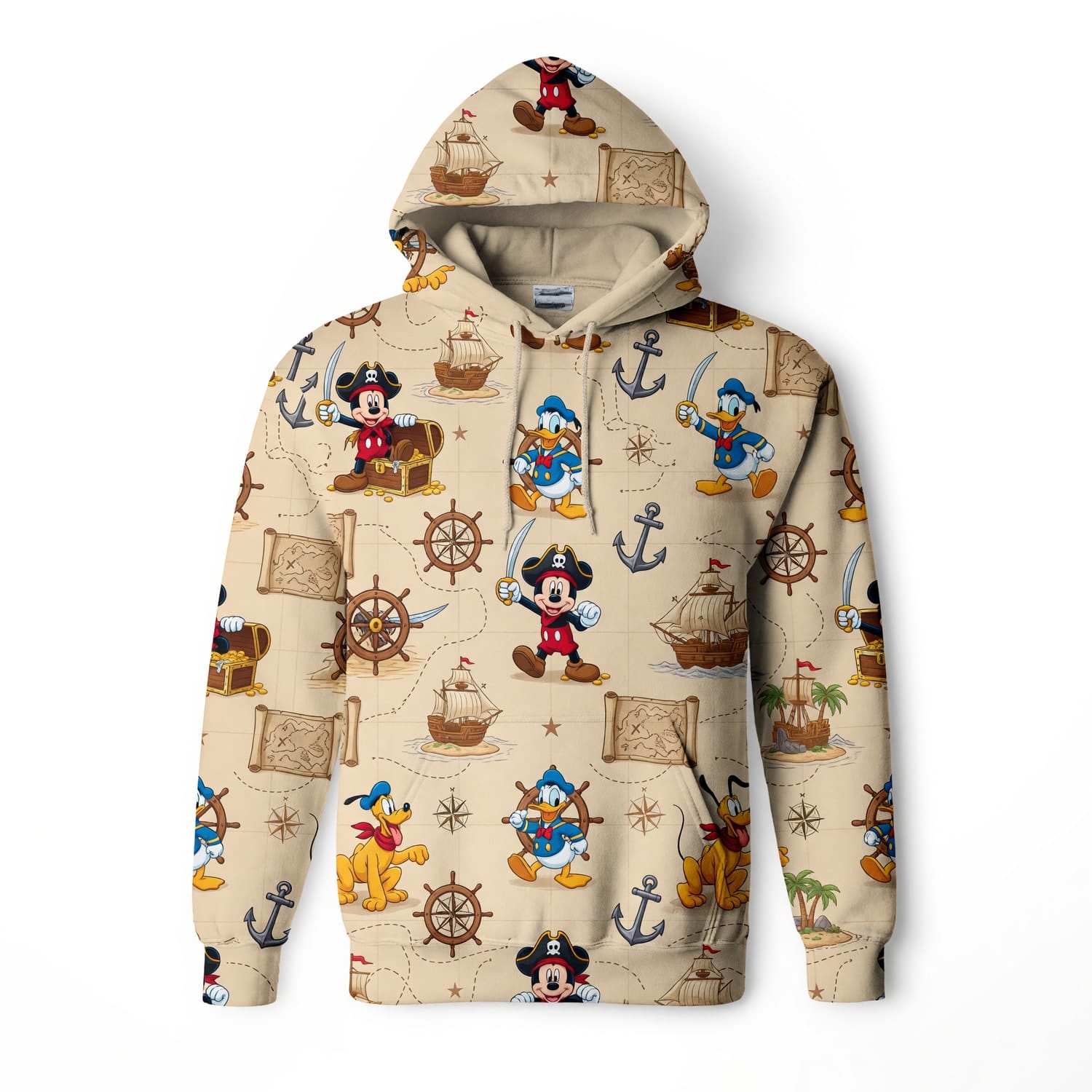 Pirate Mouse Duck AOP T-Shirt - Cartoon Nautical Pattern