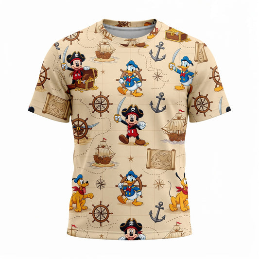 Pirate Mouse Duck AOP T-Shirt - Cartoon Nautical Pattern