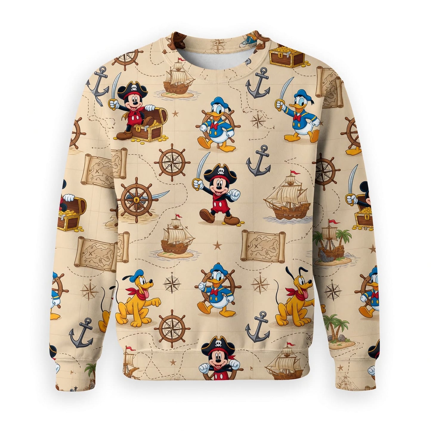 Pirate Mouse Duck AOP T-Shirt - Cartoon Nautical Pattern