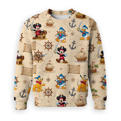 Pirate Mouse Duck AOP T-Shirt - Cartoon Nautical Pattern