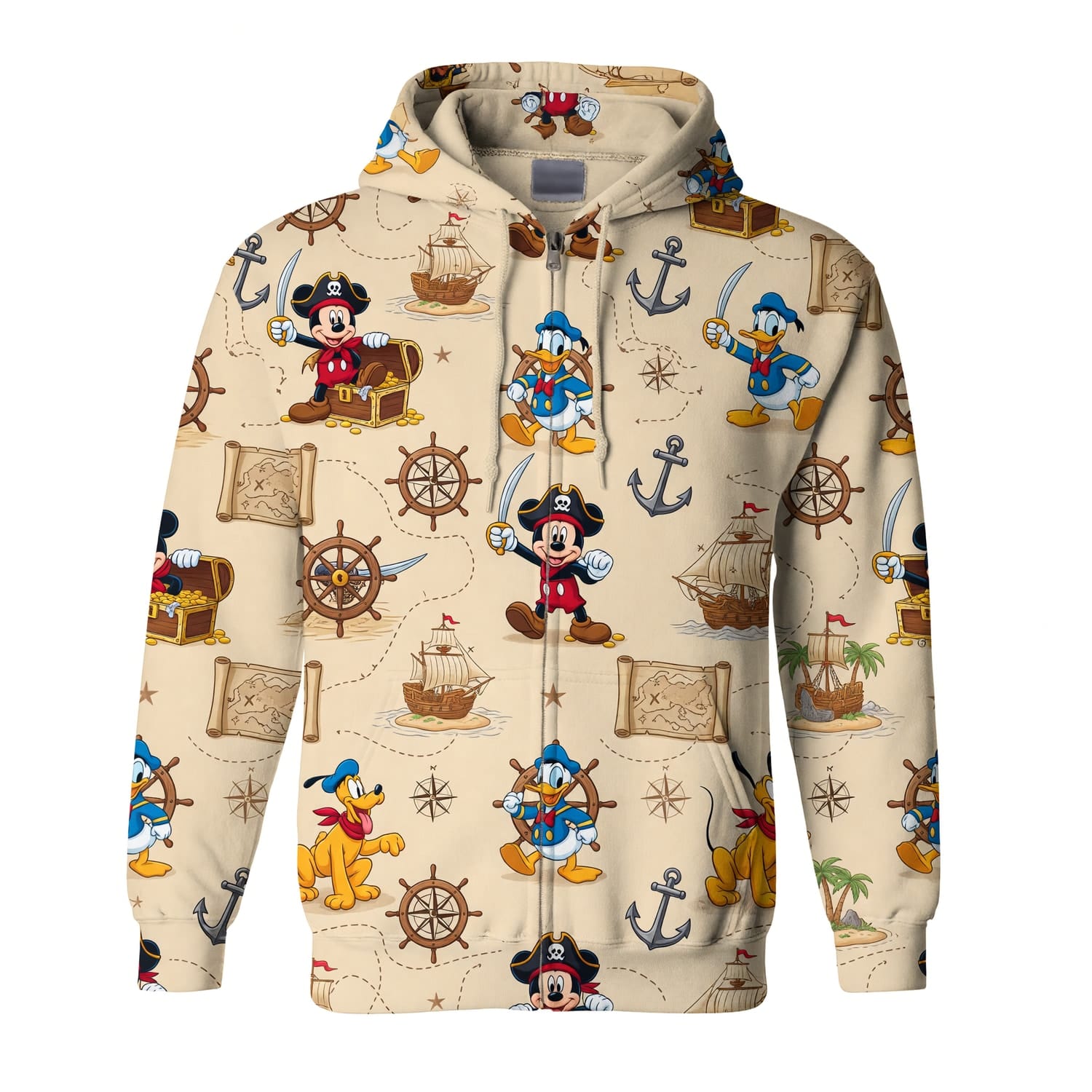 Pirate Mouse Duck AOP T-Shirt - Cartoon Nautical Pattern