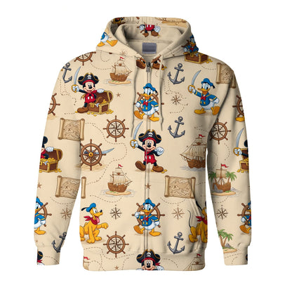 Pirate Mouse Duck AOP T-Shirt - Cartoon Nautical Pattern