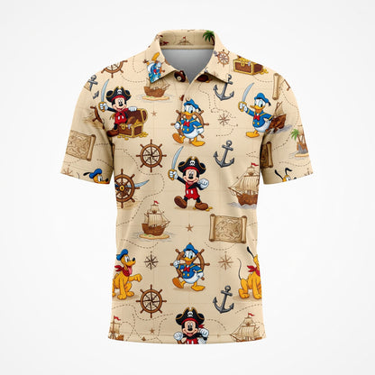 Pirate Mouse Duck AOP T-Shirt - Cartoon Nautical Pattern