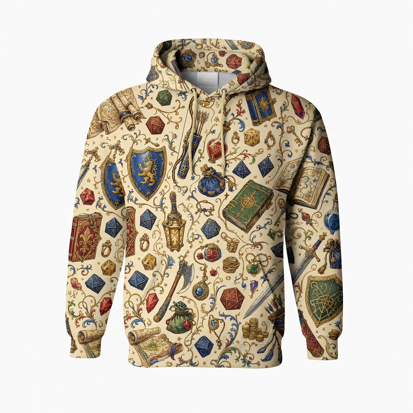 Fantasy Dungeon AOP Apparel - Fantasy Dice and Loot Pattern
