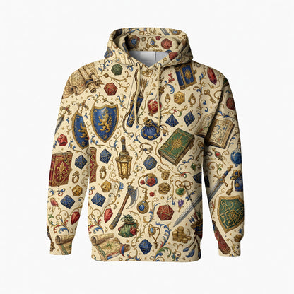 Fantasy Dungeon AOP Apparel - Fantasy Dice and Loot Pattern