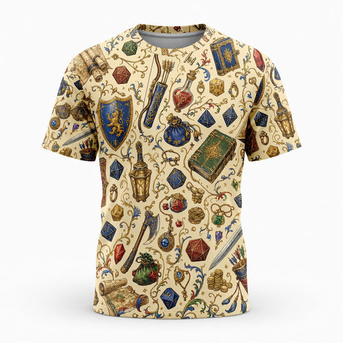 Fantasy Dungeon AOP Apparel - Fantasy Dice and Loot Pattern