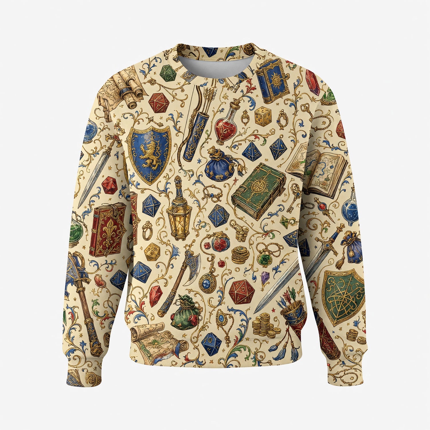 Fantasy Dungeon AOP Apparel - Fantasy Dice and Loot Pattern