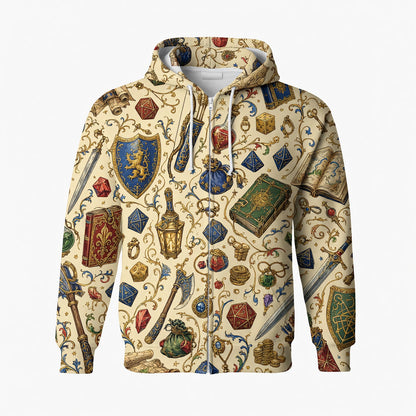Fantasy Dungeon AOP Apparel - Fantasy Dice and Loot Pattern