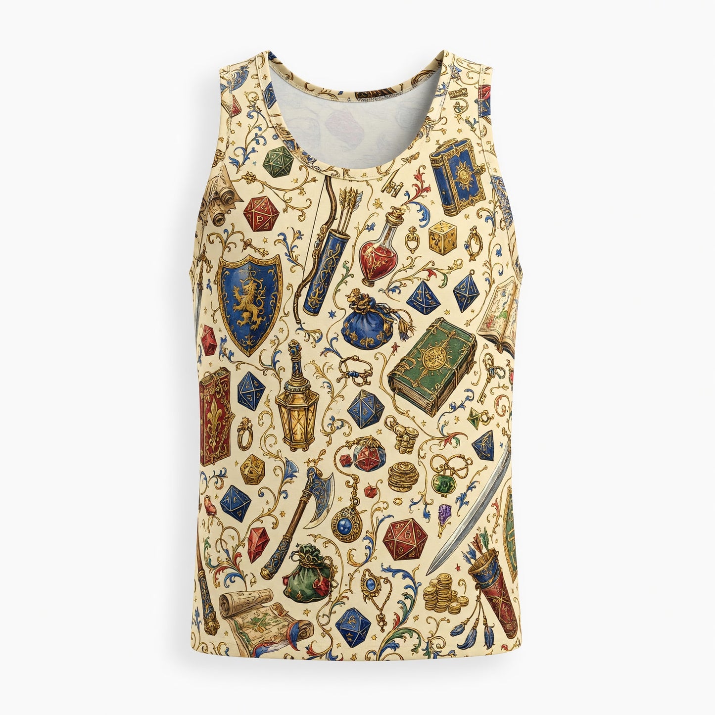 Fantasy Dungeon AOP Apparel - Fantasy Dice and Loot Pattern