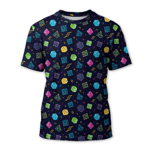 Dice AOP T-Shirt - Neon Tabletop RPG Gamer Streetwear
