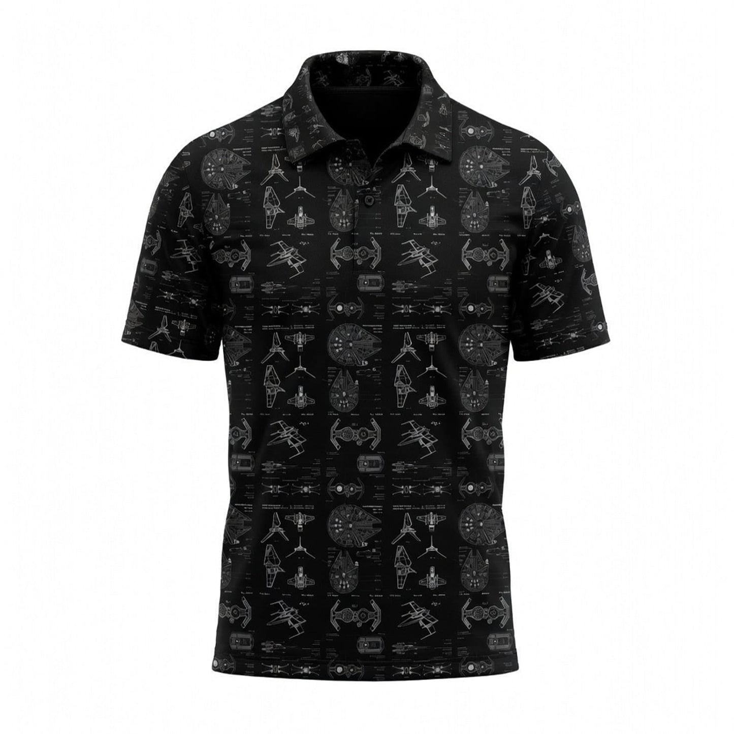 Galactic Ship Blueprints AOP T-Shirt - Sci-Fi Blueprint Pattern